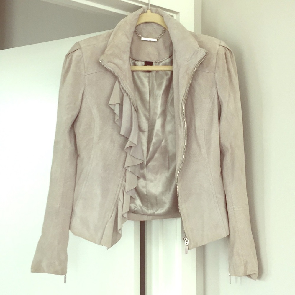 White House a black Market Gray Leather Jacket